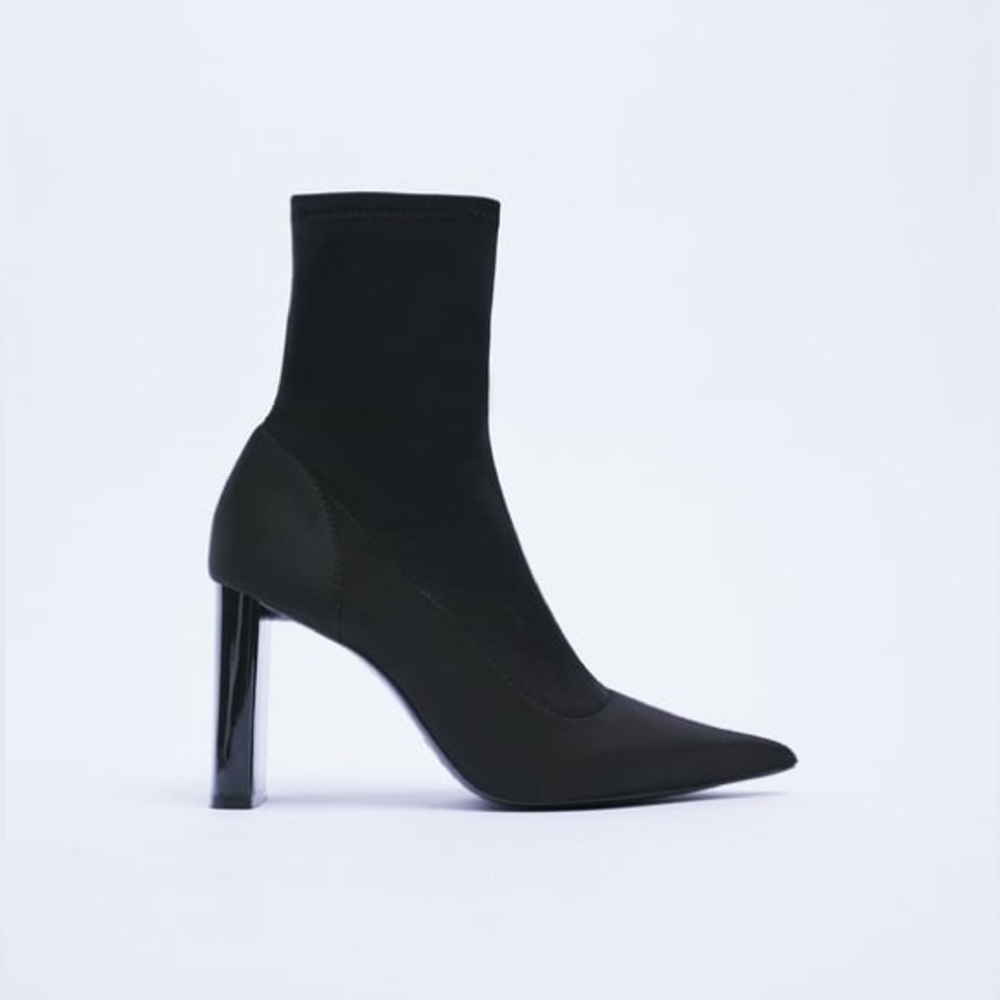 STRETCH FABRIC HEELED ANKLE BOOTS